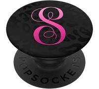 Tlp-Black Leopard Print Cheetah Pink Monogram Initial "Letter S" Popsockets Popgrip - Support Et Grip Pour Smartphone/Tablette Avec Un Top Interchangeable