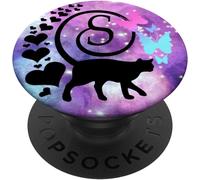 Tlp-Black Space Cat Heart Butterfly Galaxy Purple Pink Letter S Popsockets Popgrip - Support Et Grip Pour Smartphone/Tablette Avec Un Top Interchangeable