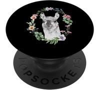Tlp-Cadre Fleur Cadeau Lama Aquarelle Noir Popsockets Popgrip - Support Et Grip Pour Smartphone/Tablette Avec Un Top Interchangeable