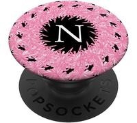 Tlp-Cell Phone Pop Out Holder,Pink Floral Flowers Letter N Black Popsockets Popgrip - Support Et Grip Pour Smartphone/Tablette Avec Un Top Interchangeable