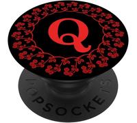 Tlp-Cell Phone Pop Up Holder,Cute Red Rose Floral Letter Q Black Popsockets Popgrip - Support Et Grip Pour Smartphone/Tablette Avec Un Top Interchangeable