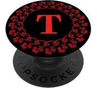 Tlp-Cell Phone Pop Up Holder,Cute Red Rose Floral Letter T Black Popsockets Popgrip - Support Et Grip Pour Smartphone/Tablette Avec Un Top Interchangeable