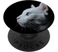 Tlp-Chat Blanc Regardant Au Loin Avec Des Yeux Bleus Popsockets Popgrip - Support Et Grip Pour Smartphone/Tablette Avec Un Top Interchangeable
