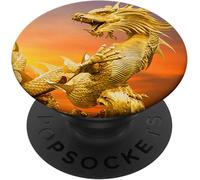 Tlp-Cool Golden Chinese Dragon Design Sunset Background Popsockets Popgrip - Support Et Grip Pour Smartphone/Tablette Avec Un Top Interchangeable
