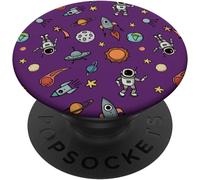Tlp-Cool Outer Space Pattern - Astronauts, Spaceships, Planets Popsockets Popgrip - Support Et Grip Pour Smartphone/Tablette Avec Un Top Interchangeable