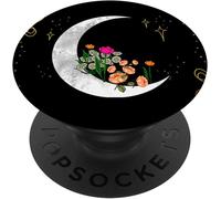 Tlp-Crescent Moon Flowers Lunar Garden Space Girls Women Gift Popsockets Popgrip - Support Et Grip Pour Smartphone/Tablette Avec Un Top Interchangeable