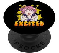 Tlp-Cute Anime Japanese Girl Manga Excited Face Popsockets Popgrip - Support Et Grip Pour Smartphone/Tablette Avec Un Top Interchangeable