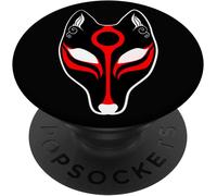 Tlp-Cute Kitsune Mask Fox Traditional Japanese Design On Black Popsockets Popgrip - Support Et Grip Pour Smartphone/Tablette Avec Un Top Interchangeable