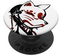 Tlp-Cute Kitsune Mask Fox Traditional Japanese Design On White Popsockets Popgrip - Support Et Grip Pour Smartphone/Tablette Avec Un Top Interchangeable