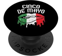 Tlp-Drippin Cinco De Mayo Mexican Flag Lip Bite Patriotic Women Popsockets Popgrip - Support Et Grip Pour Smartphone/Tablette Avec Un Top Interchangeable