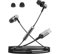 TLP-Écouteurs Intra-Auriculaires USB-C avec câble, Microphone et contrôle du Volume, compatibles avec Les Smartphones, Ordinateurs Portables et tablettes équipés d'un Port USB-C - Noir/Gris