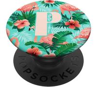 Tlp-Flamant Hibiscus Lettre P Initiale Popsockets Popgrip - Support Et Grip Pour Smartphone/Tablette Avec Un Top Interchangeable