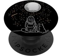 Tlp-Full Moon Cat Stargazing Cool Lunar Sphere Stargazer Gift Popgrip - Support Et Grip Pour Smartphone/Tablette Avec Un Top Interchangeable