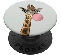 Tlp-Funny Giraffe With Glasses Bubble Gum Hipster Animal Love Popgrip - Support Et Grip Pour Smartphone/Tablette Avec Un Top Interchangeable
