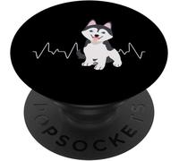 Tlp-Husky Sibérien Animal Mignon Battement De Coeur Husky Popsockets Popgrip - Support Et Grip Pour Smartphone/Tablette Avec Un Top Interchangeable