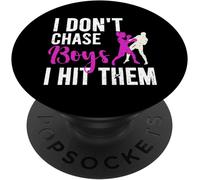 Tlp-I Don't Chase Boys I Hit Them Funny Boxing Girls Quote Popsockets Popgrip - Support Et Grip Pour Smartphone/Tablette Avec Un Top Interchangeable