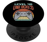 Tlp-Level 40 Unlocked Game Controller Retro 40th Birthday Gamer Popsockets Popgrip - Support Et Grip Pour Smartphone/Tablette Avec Un Top Interchangeable
