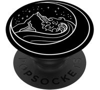 Tlp-Minimal Mountains Waves On Moon Lunar Nature Line Art Gift Popsockets Popgrip - Support Et Grip Pour Smartphone/Tablette Avec Un Top Interchangeable