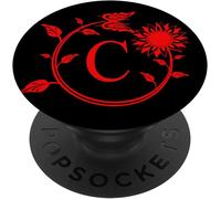 Tlp-Monogram Cute Red Butterfly Letter C Initial Sunflower Black Popsockets Popgrip - Support Et Grip Pour Smartphone/Tablette Avec Un Top Interchangeable