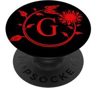 Tlp-Monogram Cute Red Butterfly Letter G Initial Sunflower Black Popsockets Popgrip - Support Et Grip Pour Smartphone/Tablette Avec Un Top Interchangeable
