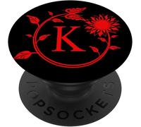 Tlp-Monogram Cute Red Butterfly Letter K Initial Sunflower Black Popsockets Popgrip - Support Et Grip Pour Smartphone/Tablette Avec Un Top Interchangeable