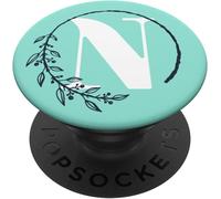 Tlp-Monogramme Floral De La Menthe Lettre N Première Initiale Bl Popgrip - Support Et Grip Pour Smartphone/Tablette Avec Un Top Interchangeable