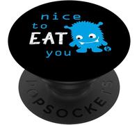 Tlp-Monstre Mignon Avec Texte De Jeu De Mots "Nice To Eat You" Popsockets Popgrip - Support Et Grip Pour Smartphone/Tablette Avec Un Top Interchangeable