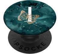 Tlp-Papillon Vert Bleu Sarcelle Lettre I Popsockets Popgrip - Support Et Grip Pour Smartphone/Tablette Avec Un Top Interchangeable