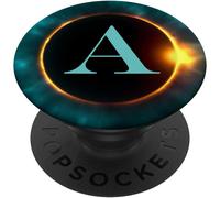 Tlp-Phone Pop Up Holder,Full Moon Black Teal Monogram Letter A Popsockets Popgrip - Support Et Grip Pour Smartphone/Tablette Avec Un Top Interchangeable
