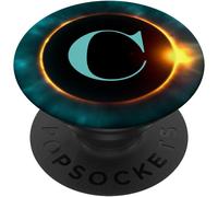 Tlp-Phone Pop Up Holder,Full Moon Black Teal Monogram Letter C Popsockets Popgrip - Support Et Grip Pour Smartphone/Tablette Avec Un Top Interchangeable