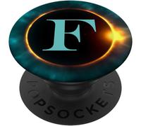 Tlp-Phone Pop Up Holder,Full Moon Black Teal Monogram Letter F Popsockets Popgrip - Support Et Grip Pour Smartphone/Tablette Avec Un Top Interchangeable