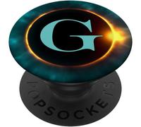 Tlp-Phone Pop Up Holder,Full Moon Black Teal Monogram Letter G Popsockets Popgrip - Support Et Grip Pour Smartphone/Tablette Avec Un Top Interchangeable