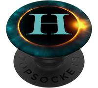 Tlp-Phone Pop Up Holder,Full Moon Black Teal Monogram Letter H Popsockets Popgrip - Support Et Grip Pour Smartphone/Tablette Avec Un Top Interchangeable