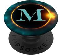 Tlp-Phone Pop Up Holder,Full Moon Black Teal Monogram Letter M Popsockets Popgrip - Support Et Grip Pour Smartphone/Tablette Avec Un Top Interchangeable