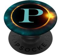 Tlp-Phone Pop Up Holder,Full Moon Black Teal Monogram Letter P Popsockets Popgrip - Support Et Grip Pour Smartphone/Tablette Avec Un Top Interchangeable