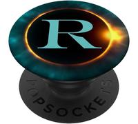 Tlp-Phone Pop Up Holder,Full Moon Black Teal Monogram Letter R Popsockets Popgrip - Support Et Grip Pour Smartphone/Tablette Avec Un Top Interchangeable