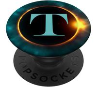 Tlp-Phone Pop Up Holder,Full Moon Black Teal Monogram Letter T Popsockets Popgrip - Support Et Grip Pour Smartphone/Tablette Avec Un Top Interchangeable