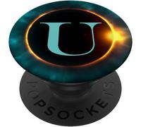 Tlp-Phone Pop Up Holder,Full Moon Black Teal Monogram Letter U Popsockets Popgrip - Support Et Grip Pour Smartphone/Tablette Avec Un Top Interchangeable