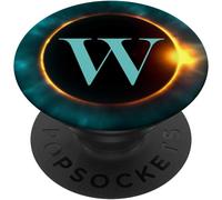 Tlp-Phone Pop Up Holder,Full Moon Black Teal Monogram Letter W Popsockets Popgrip - Support Et Grip Pour Smartphone/Tablette Avec Un Top Interchangeable