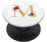 Tlp-Pink Rose Fleurs Monogramme Floral Initiale Lettre M Popgrip - Support Et Grip Pour Smartphone/Tablette Avec Un Top Interchangeable