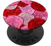 Tlp-Red Rose Pink Flower Cell Phone Pop Up Button Rose Pattern Popsockets Popgrip - Support Et Grip Pour Smartphone/Tablette Avec Un Top Interchangeable