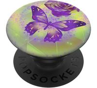Tlp-Rose Flower Cell Phone Pop Up Holder Butterfly Purple Yellow Popsockets Popgrip - Support Et Grip Pour Smartphone/Tablette Avec Un Top Interchangeable