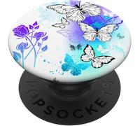 Tlp-Rose Flower Cell Phone Pop Up Holder Teal Butterfly Purple Popsockets Popgrip - Support Et Grip Pour Smartphone/Tablette Avec Un Top Interchangeable