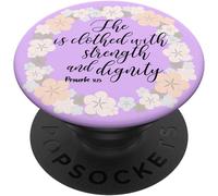 Tlp-Rose Pourpre Proverbes 31 25 Bible Chrétienne Verse Floral Popsockets Popgrip - Support Et Grip Pour Smartphone/Tablette Avec Un Top Interchangeable