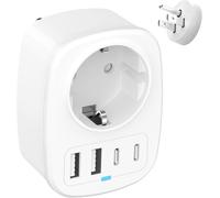 TLP-WISMIKA Adaptateur de Voyage USA, Prise Adaptateur d'Amérique avec 1 AC 2 USB-C 2 USB-A Ports, Adaptateur Multifonction vers France pour Canada Thaïlande Mexique