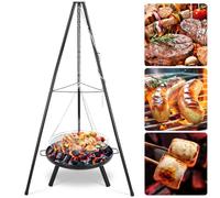 TLSUNNY Barbecue Pivotant avec Brasero, Barbecue Trépied avec Chaîne, Barbecue Charbon de Bois, Réglable en Hauteur de 200 cm, Ø68 cm Brasero avec Poignée, Foyer Extérieur pour Griller et Chauffer