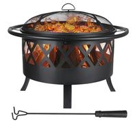 TLSUNNY Brasero de Jardin, Ø 80 cm Brasero Exterieur Terrasse, avec Grille, Protection Étincelles & Tisonnier, Multifonctionnel, Noir, pour Le Barbecue et Le Chauffage