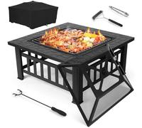 TLSUNNY Brasero Extérieur 3 en 1,Foyer Barbecue 81cm avec Grille,Pare-étincelles et Housse Étanche,Brasero en Métal Carré,Foyer d'extérieur à Chauffage avec 4 pcs Pied, pour Jardin,Terrasse,Camping