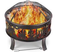 TLSUNNY Braséro Exterieur, Foyer Extérieur, Brasero de Jardin, avec Pare-étincelles, Grill au Charbon, Poker, 4 PCS Pied, Foyer de Chauffage pour Jardin Terrasse Plage, Ø71x65cm - Motif Élan