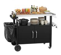 TLSUNNY Chariot de Barbecue en Acier Inoxydable, Desserte Extérieure Plancha 3 Niveaux avec Porte d'Armoire, Table de barbecue avec 4 Roulettes, pour Jardin Terrasse Balcon Camping, 112 x 51 x 82,5 cm